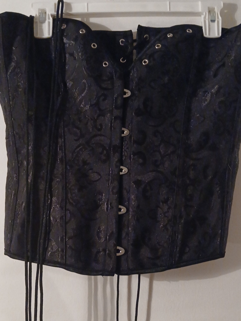 Black Jacquard Corset Brocade Lace-Up Bustier Waist Trainer Large/2X - Picture 2 of 15